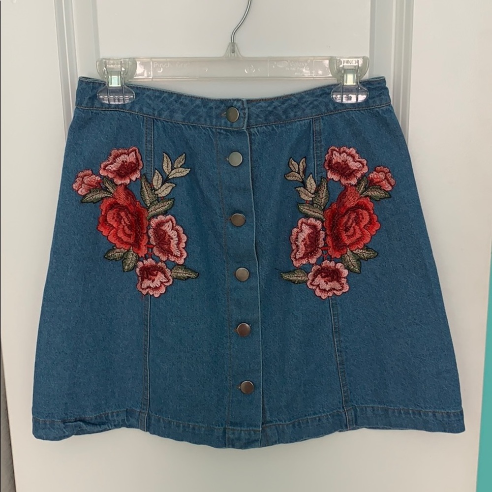 Embroidered Denim Skirt